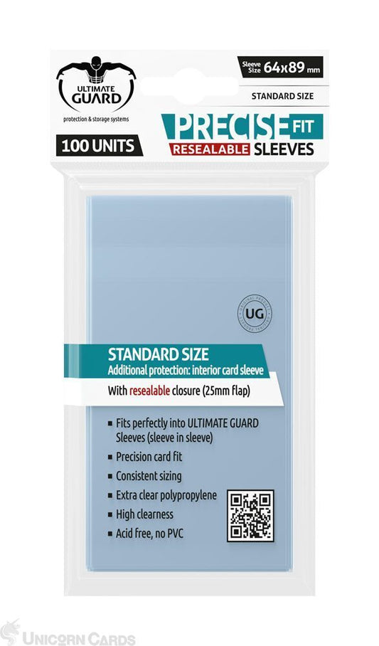 Ultimate Guard Precise-Fit Standard Size Resealable Sleeves – Transparent (100 Pack)
